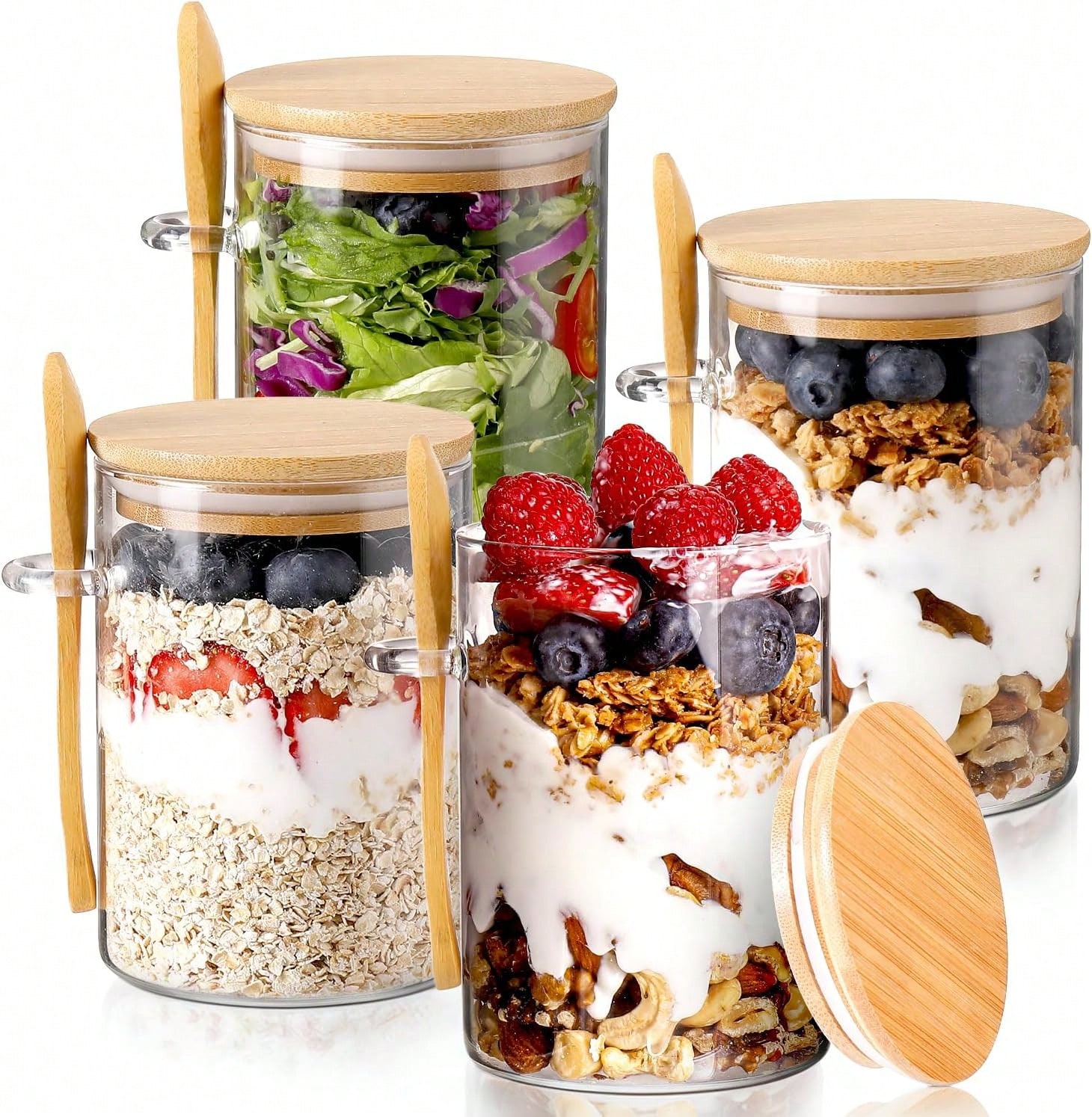 Meal Prep Overnight Oats - 4 Wadah Penyimpanan Makanan Kaca Modern