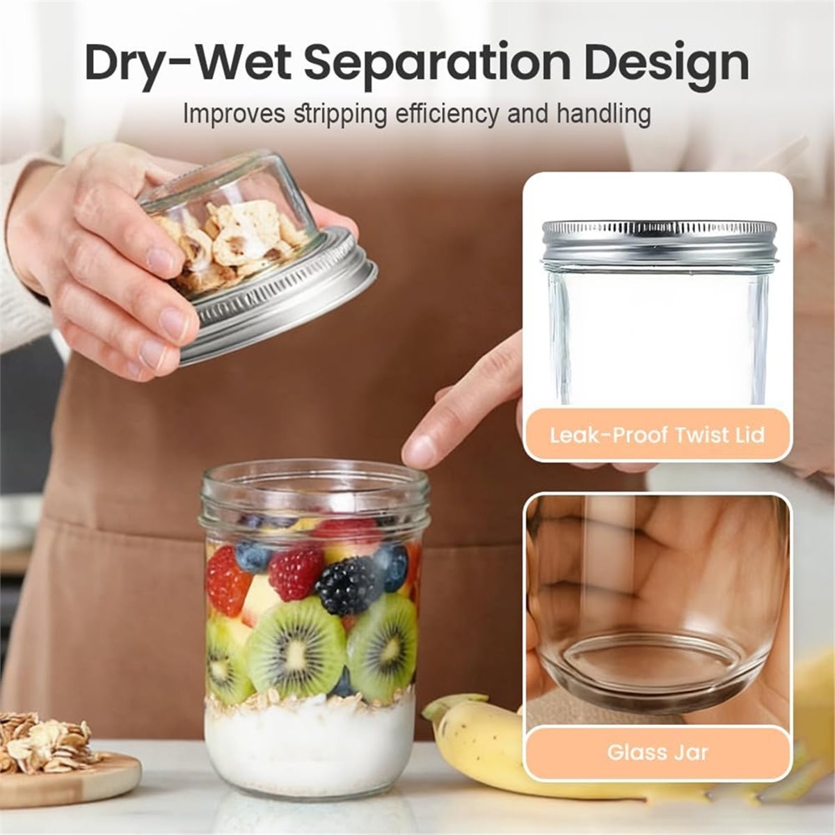 Meal Prep Overnight Oats - Wadah Overnight Oats BAAE dengan Tutup,