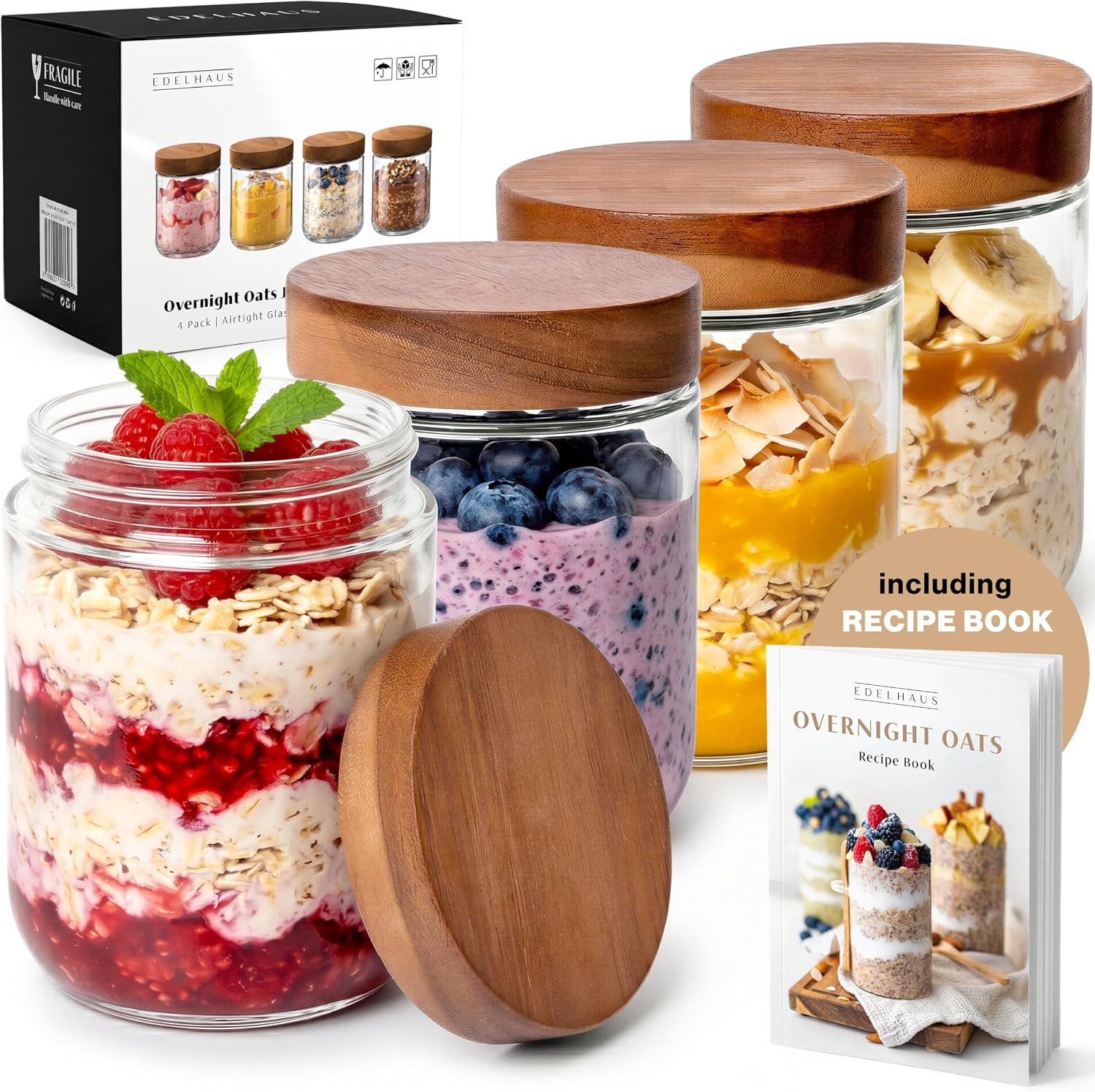 Meal Prep Overnight Oats - Stoples Persiapan Makanan Kaca 16oz dengan