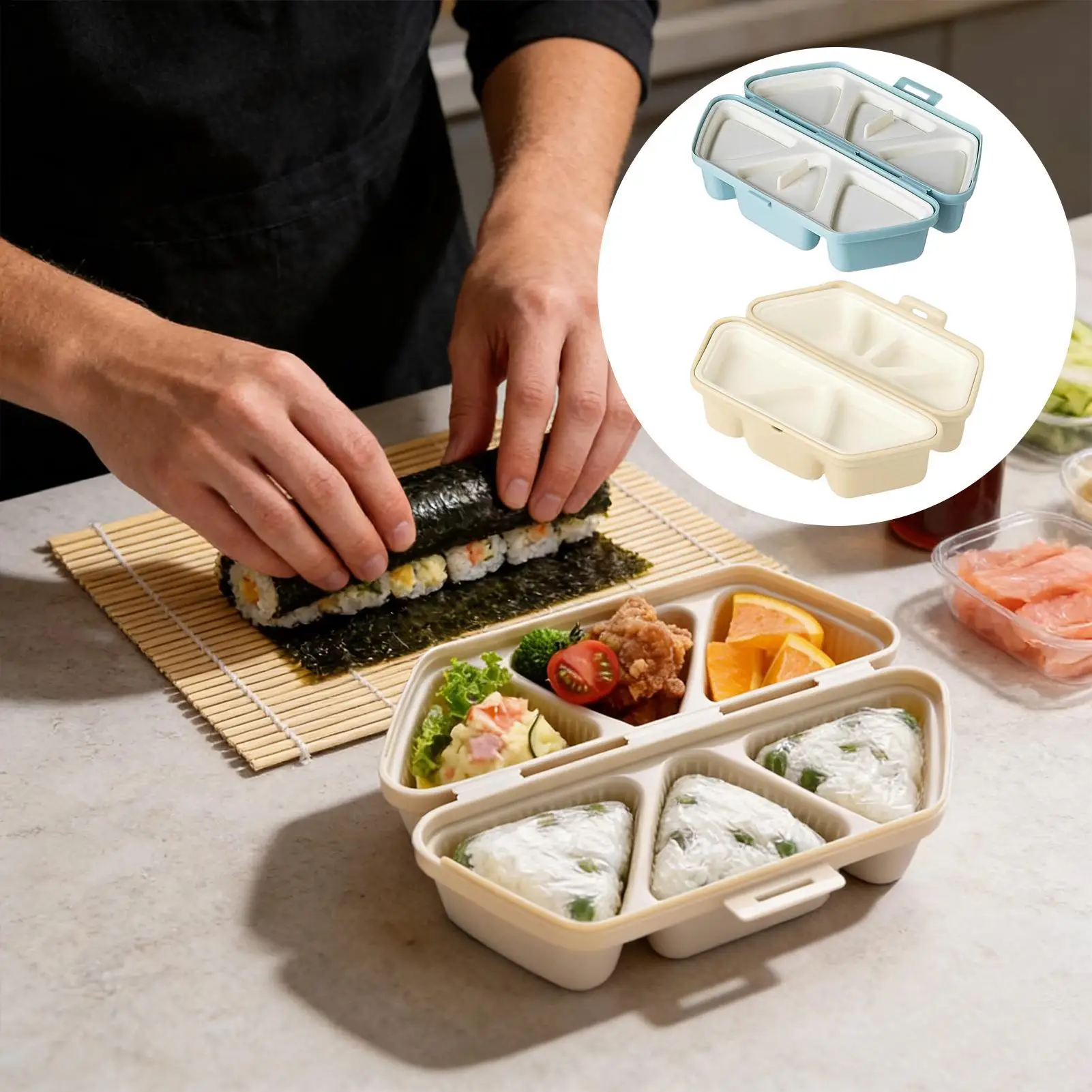 Meal Prep Rice - Cetakan Sushi 6 Lubang Segitiga, Cetakan
