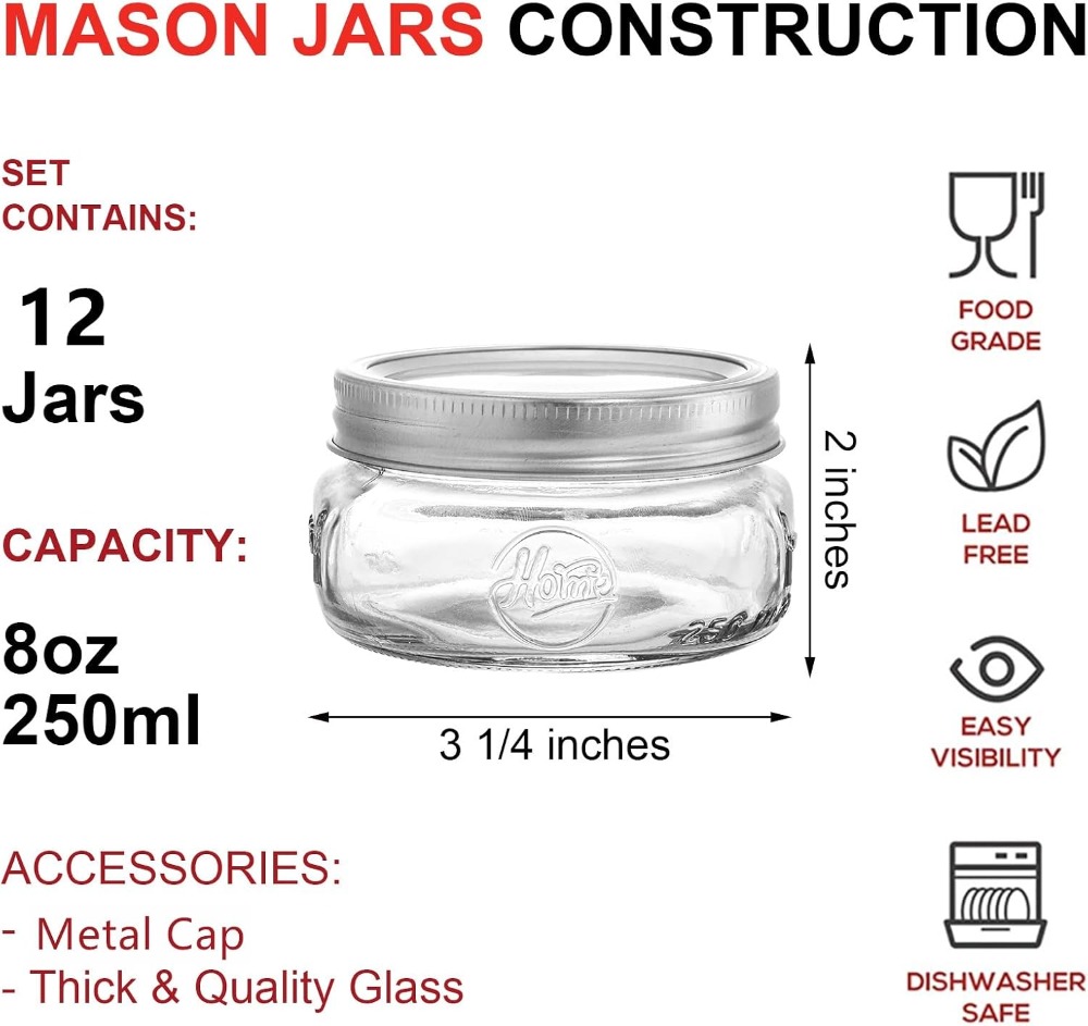 12-Pack Stoples Kaca Mulut Leb - Meal Prep Overnight Oats ulasan dan harga