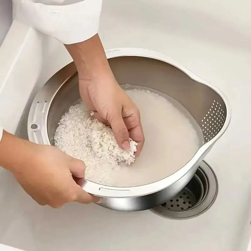 Saringan Cuci Beras Stainless  - Meal Prep Rice ulasan dan harga